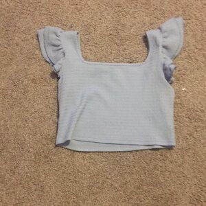 Blue Ruffeld Sleve Crop-Top